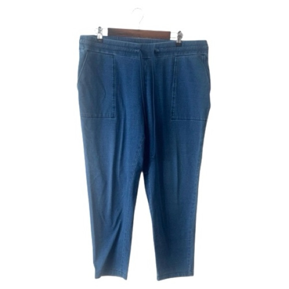 J. Jill Pure Jill Indigo Blue Chambray Pull-On Pants Straight Wide Leg Crop XL